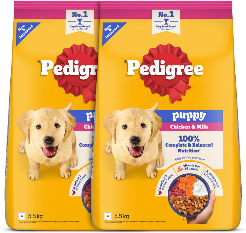 PEDIGREE 100% Nutrition Chicken, Milk 11 kg (2x5.5 kg) Dry Young Puppy Food