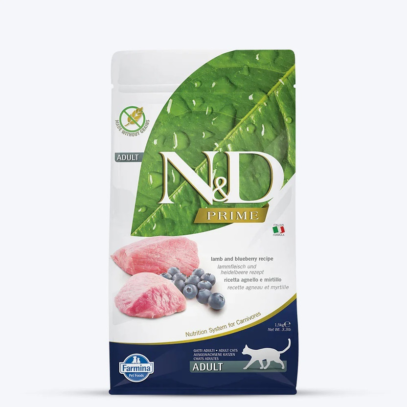 Farmina Farmina N&D Grain Free Prime Lamb & Blueberry Adult Dry Cat Food - 1.5 kg Lamb 1.5 kg Dry Adult Cat Food