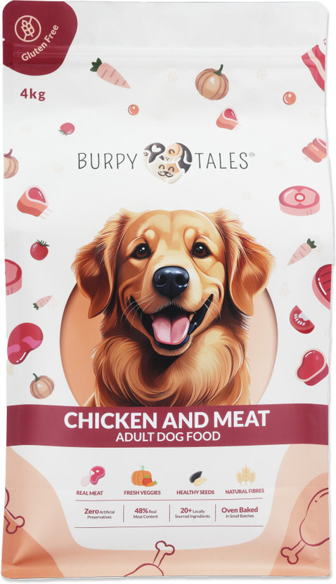 Burpy Tales Adult Dog Food 4KG - Baked Chicken and Meat Kibble for All Breeds Chicken 4 kg Dry Adult Dog Food