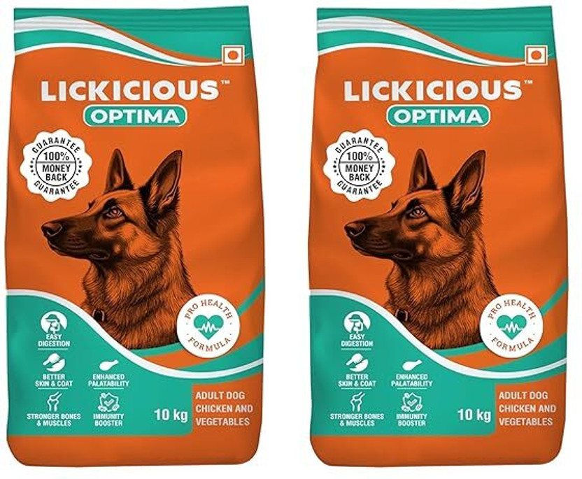 LICKICIOUS Optima Dog Food | Complete & Balanced Nutrition | Great Taste & Easy Digestion | Chicken, Vegetable 20 kg (2x10 kg) Dry Adult Dog Food
