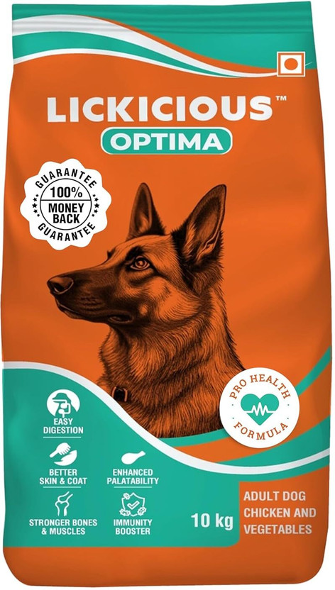 LICKICIOUS Optima Dog Food | Nutrition For Dogs | Great Taste & Easy Digestion | Chicken, Vegetable 10 kg Dry Adult Dog Food