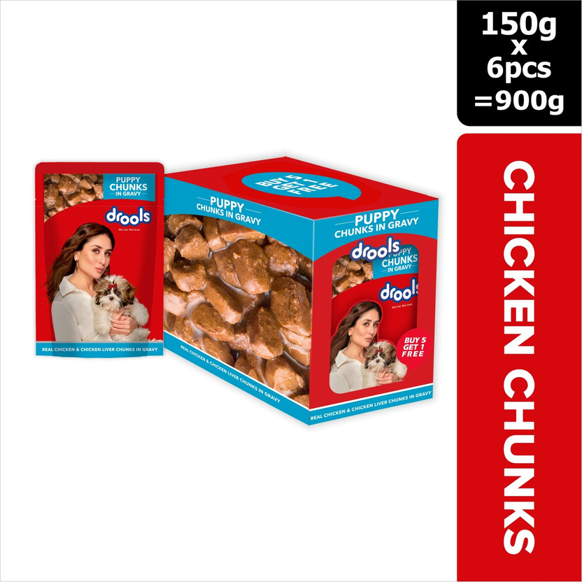 Drools Puppy Chunks in Gravy Chicken 0.9 kg (6x0.15 kg) Wet Young Puppy Food