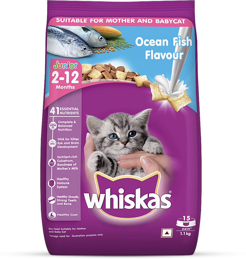 Whiskas Kitten (2-12 months) Ocean Fish With Milk Dry Food- 1.1 kg Fish 1.1 kg Dry Young Cat Food