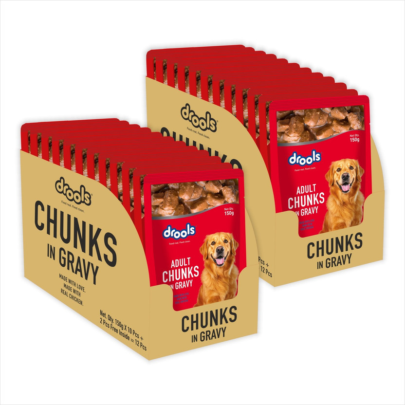 Drools Chunks in gravy for Adult - Chicken Liver and Real Chicken 3.6 kg (24x0.15 kg) Wet Adult Dog Food