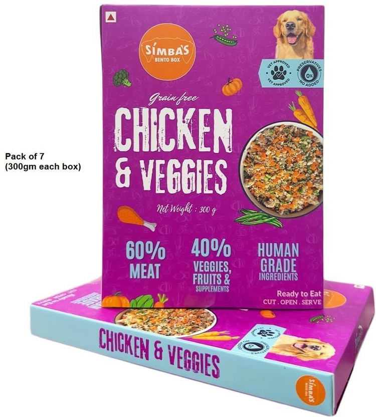 Simba's Bento Box Grain-Free Chicken & Veggies Dog Food, Adult & Puppy, 60% Meat, 40% Veggies Chicken, Vegetable 2.1 kg (7x0.3 kg) Dry All Life Stages Dog Food