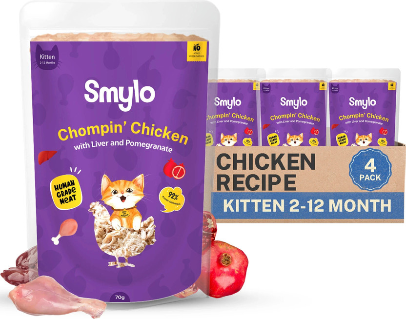Smylo Natural Healthy Wet Kitten Food (2-12 Months) Chicken, Liver 0.28 kg (4x0.07 kg) Wet Young Cat Food