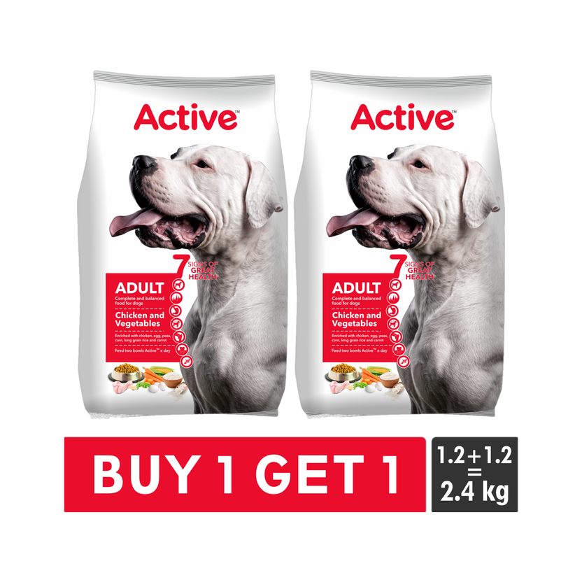 Active Buy 1 get 1 (2x1.2 kg) Chicken & Vegetable 2.4 kg (2x1.2 kg) Dry Adult Dog Food