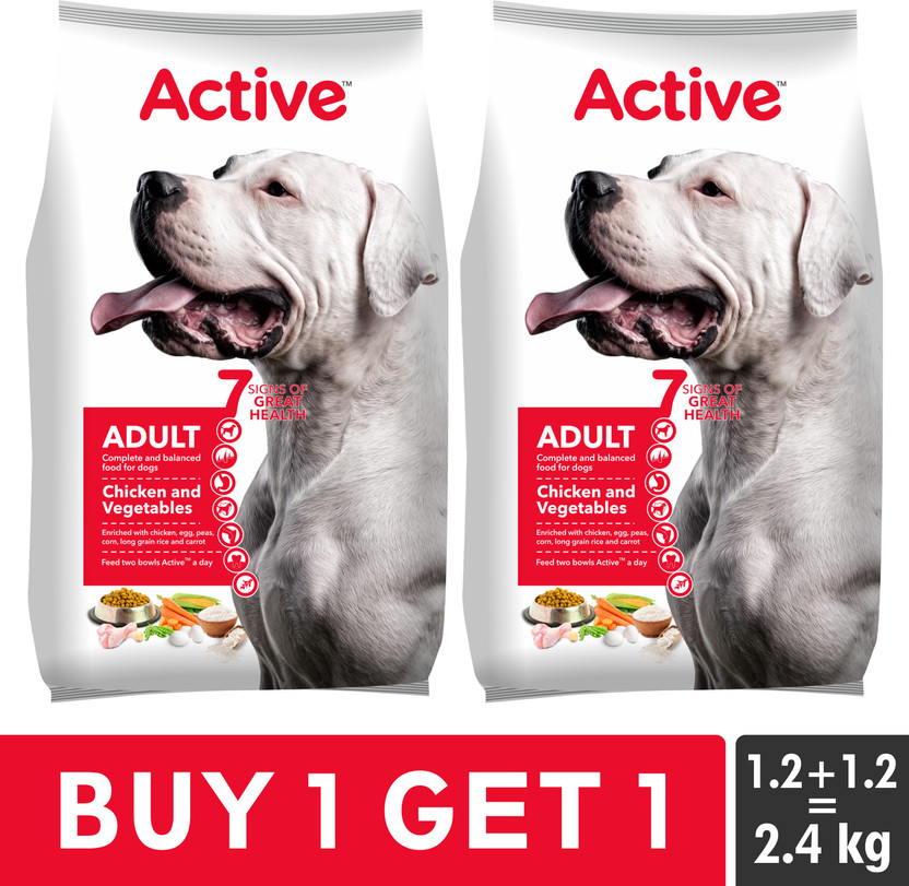 Active Buy 1 get 1 (2x1.2 kg) Chicken & Vegetable 2.4 kg (2x1.2 kg) Dry Adult Dog Food