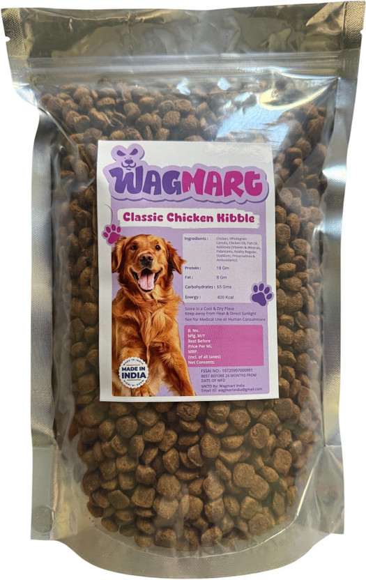 wagmart Wagmart Classic Chicken Kibbles, 100 % Organic & Vegitable Kibbles 1 KG Chicken 1 kg Dry All Life Stages Dog Food