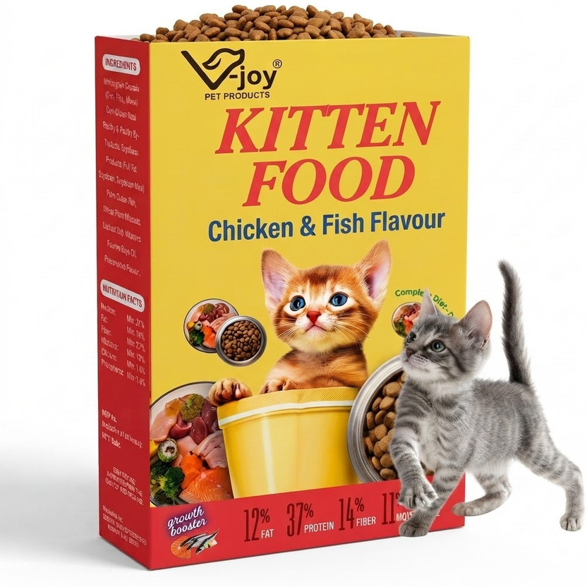 VJOY Kitten Cat Food with Chicken and Fish (450g) Chicken, Fish 0.45 kg Dry Young Cat Food