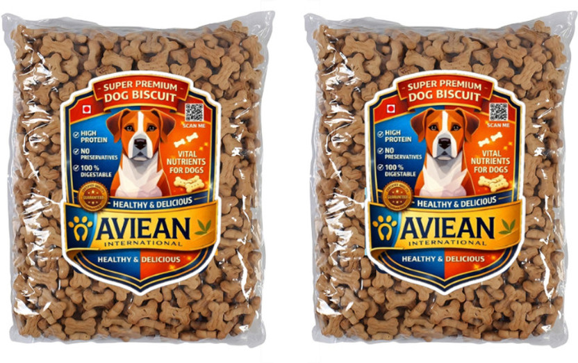 Aviean International Dog Puppy Biscuits Combo Offer 1.2 Kg Dog Soft Oven Baked Treats Chicken, Mutton 1 kg (2x0.5 kg) Dry New Born, Young Dog Food