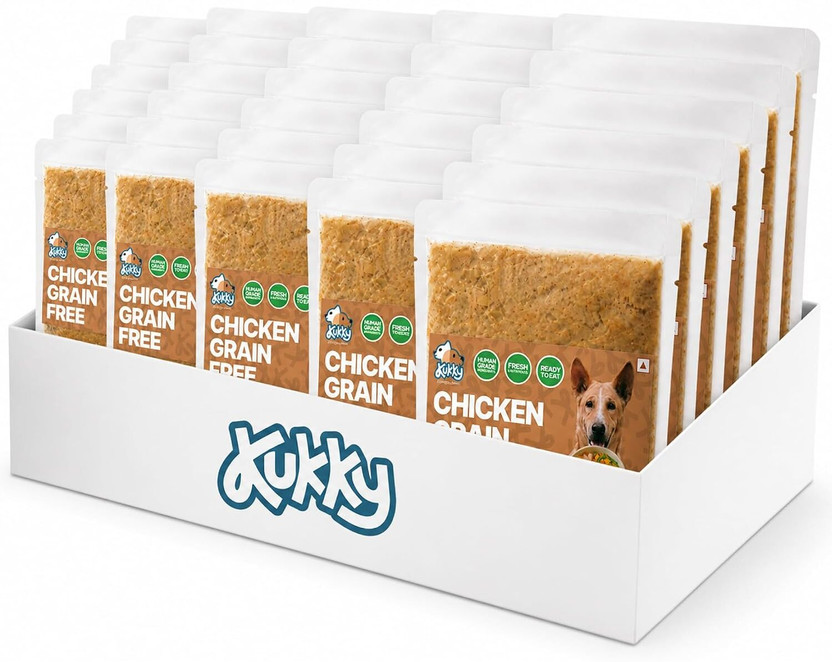 KUKKY Chicken Dog Food Grain Free, High Protein Wet Chicken 3 kg (30x0.1 kg) Wet All Life Stages Dog Food
