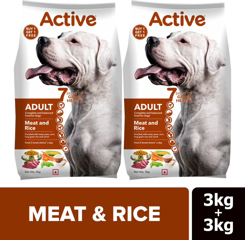 Active Buy 1 Get 1 Meat And Rice 6 kg (2x3 kg) Dry Adult Dog Food