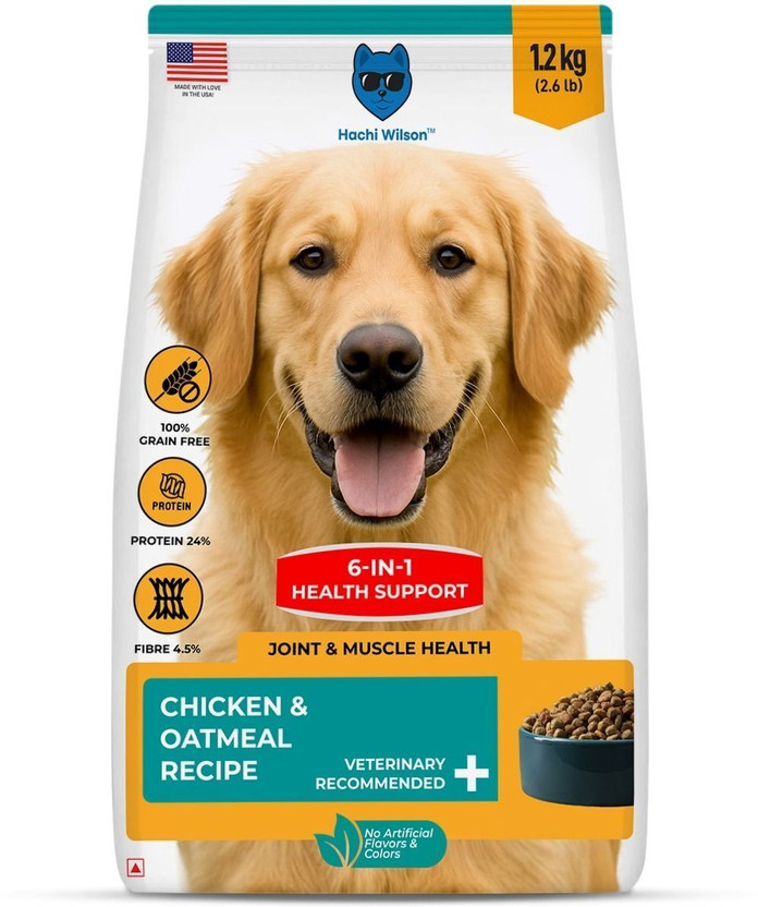 Hachi Wilson Dry kibble Dog Food Chicken & oatmeal recipe for Adult & Young Dog Chicken 1.2 kg Dry Adult, Young Dog Food