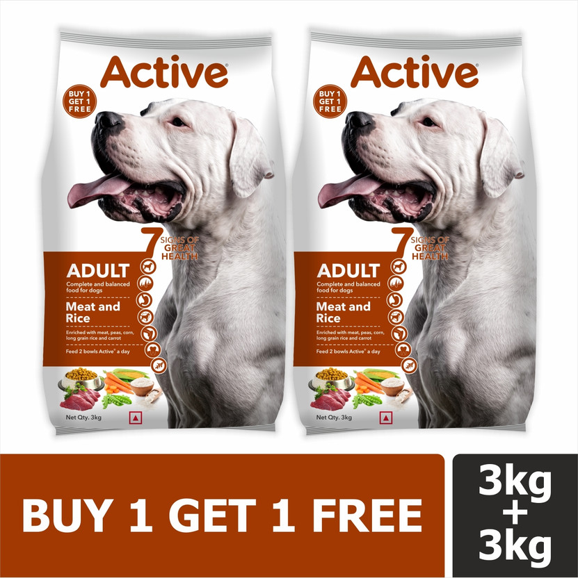 Active Buy 1 Get 1 Meat And Rice Adult Dog Food Rice 6 kg (2x3 kg) Dry Adult Dog Food