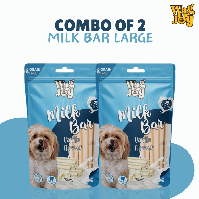 Wag In Joy Pack of 2 Goats Milk Bar | Grain Free, Vanilla Flavour | Large Stick 0.035 kg (2x0.02 kg) Dry Adult Dog Food