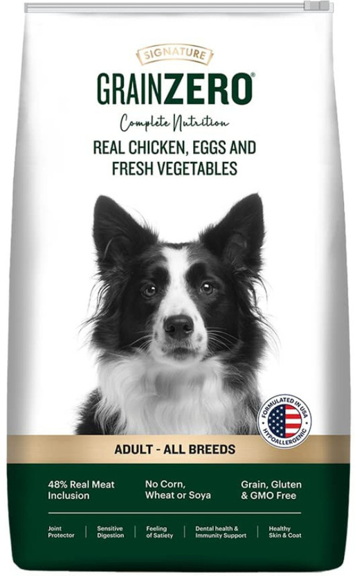 Signature Grain Zero Adult Chicken Eggs and Fresh Vegetables Grain, Gluten & GMO Free Chicken 3 kg Dry Adult Dog Food