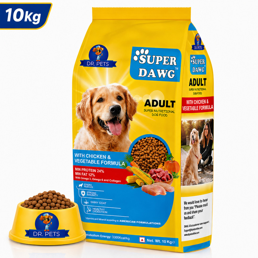Dr.pets Dog Dry Food Adult Chicken & Vegetables – 10 kg Chicken 10 kg Dry Adult, Senior Dog Food