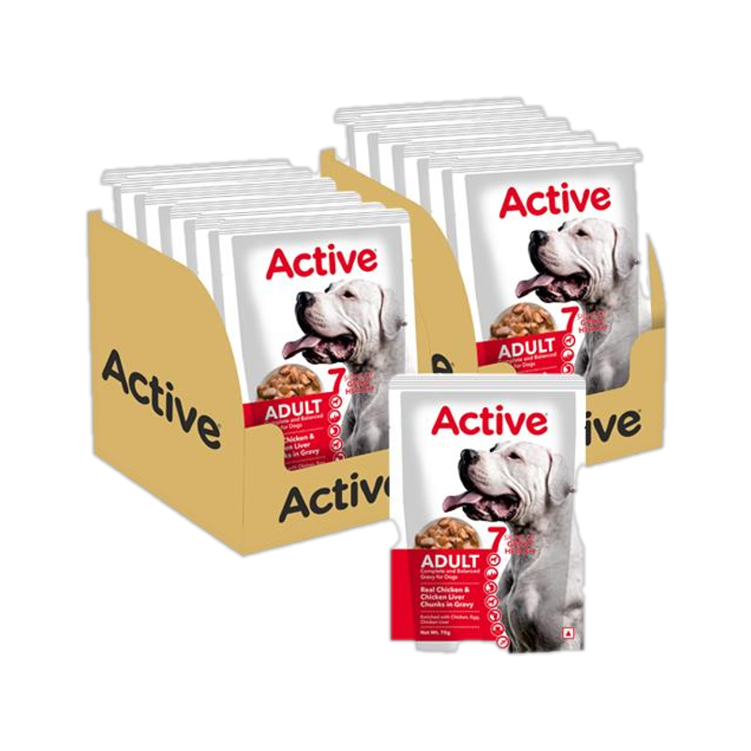 Active Gravy (16X 70g ) Chicken Liver Chunks and Real Chicken 1.12 kg (8x0.14 kg) Wet Adult Dog Food
