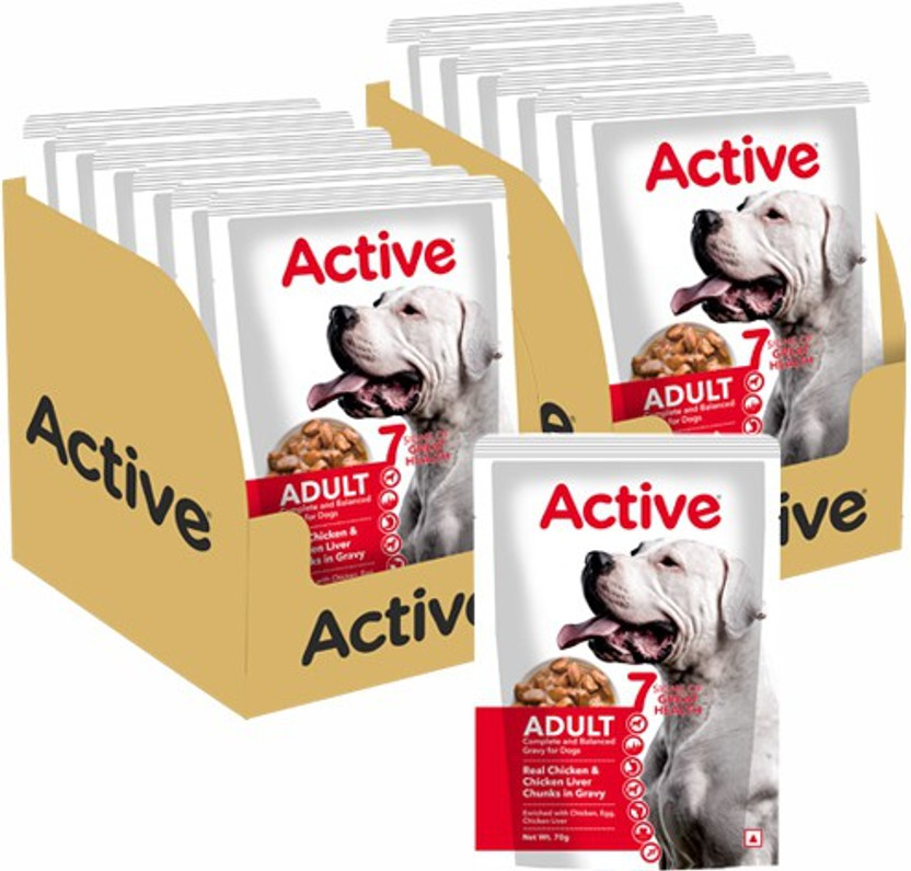 Active Gravy (16X 70g ) Chicken Liver Chunks and Real Chicken 1.12 kg (8x0.14 kg) Wet Adult Dog Food