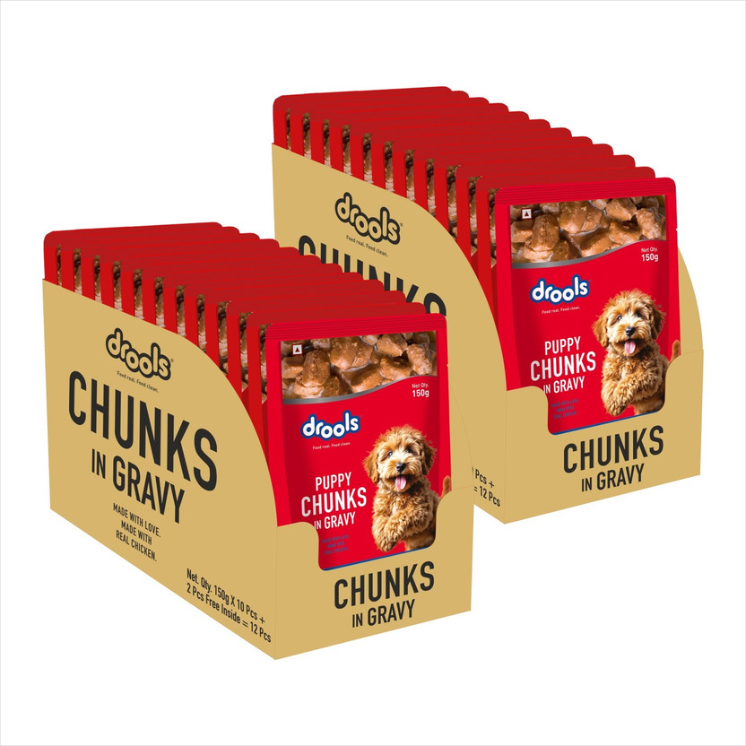 Drools Chunks in gravy for Puppy - Chicken Liver and Real Chicken 3.6 kg (24x0.15 kg) Wet Young Dog Food