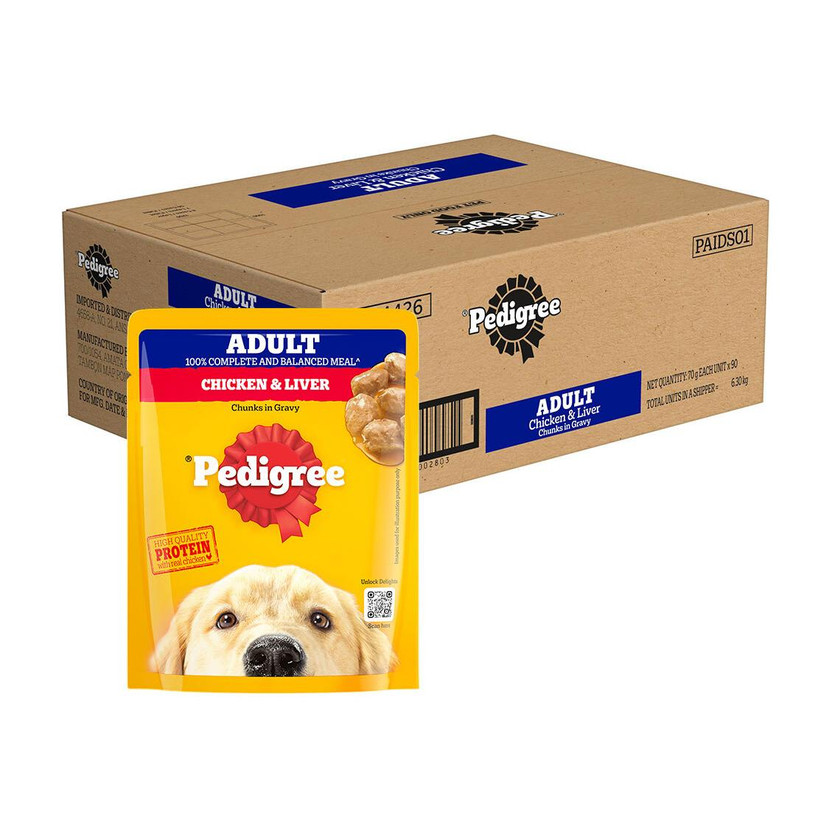 PEDIGREE Gravy Chicken, Liver Chunks 6.3 kg (90x0.07 kg) Wet Adult Dog Food