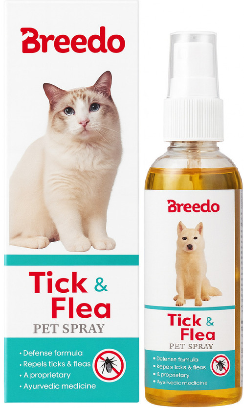 Breedo Dogs & Cats Tick & Flea Pet Spray | Defense Formula | Ayurvedic Medicine Pet Health Supplements(100 ml)