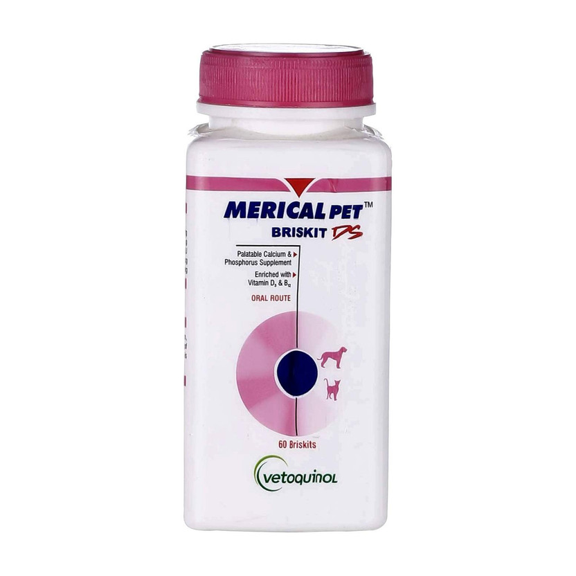 Vetoquinol Merical Pet Briskit Calcium and Phosphorus Supplement 60 Tablets Pet Health Supplements(60 Pieces)
