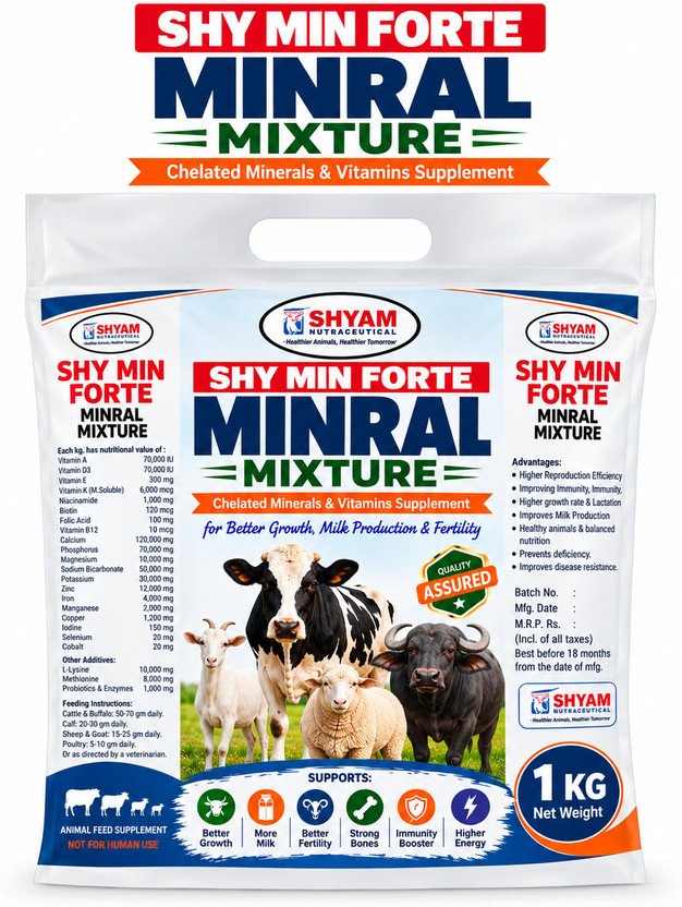 Shyam Nutraceutical SHY MIN FORTE Mineral Mixture for Cattle, Buffalo, Goat & Sheep Pet Health Supplements(1 kg)