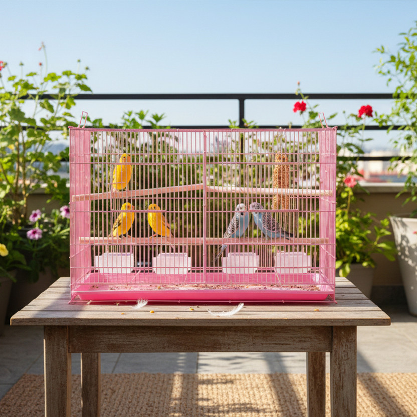 Devis 2 Ft Partition PINK Bird Cage for Budgies, Finches, Lovebirds (25Inch) Bird Cage