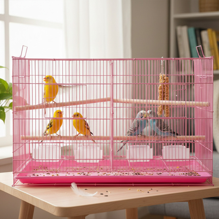 Devis 2 Ft Partition PINK Bird Cage for Budgies, Finches, Lovebirds Bird Cage