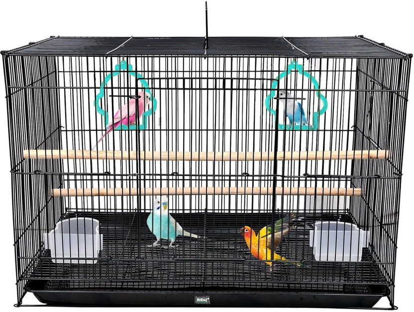 Buraq PETS 2 FT Bird Cage Best for Lovebird/Pet, Parrot, Parakeet, Budgie, Cockatiel Cage Hammock Large Bird Cage (Size: 23.5" Long, 16.5" Wide and 16" Height) With 2 cups , 2 Perches , 2 Bird Rings. Color May Vary (24 inch) . Bird Cage