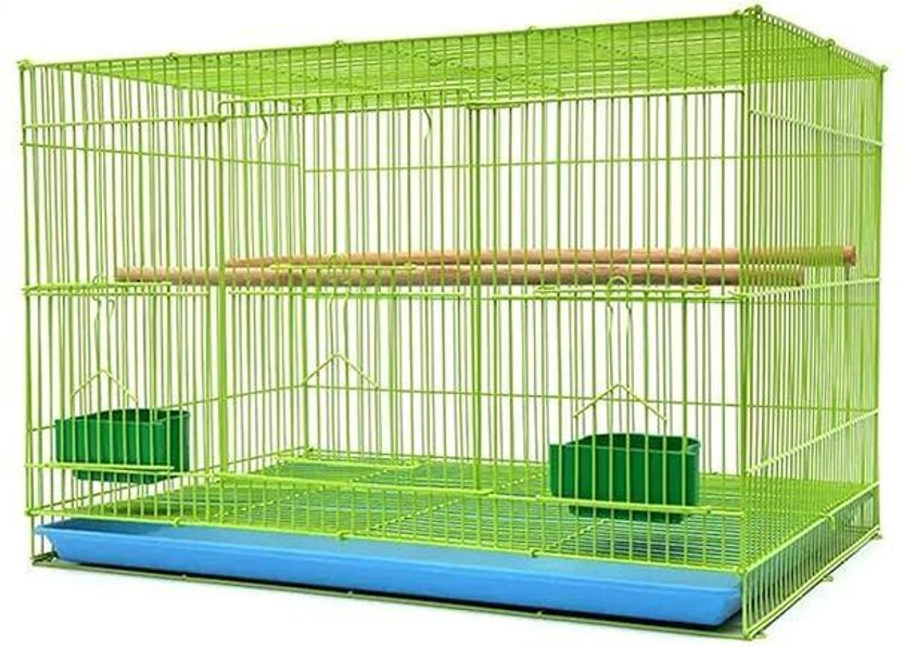 HouseOfCommon Green Iron Bird Cage with Feeding Cup, 1 Pole with Secure Lock, 15 Inch Bird, Hamster, Rabbit Cage