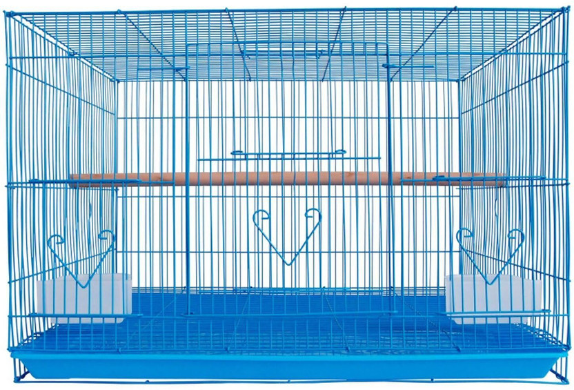 HouseOfCommon Small Blue Iron Bird Cage with Feeding Cup, 1 Pole with Secure Lock,15 Inch Bird, Hamster, Rabbit Cage