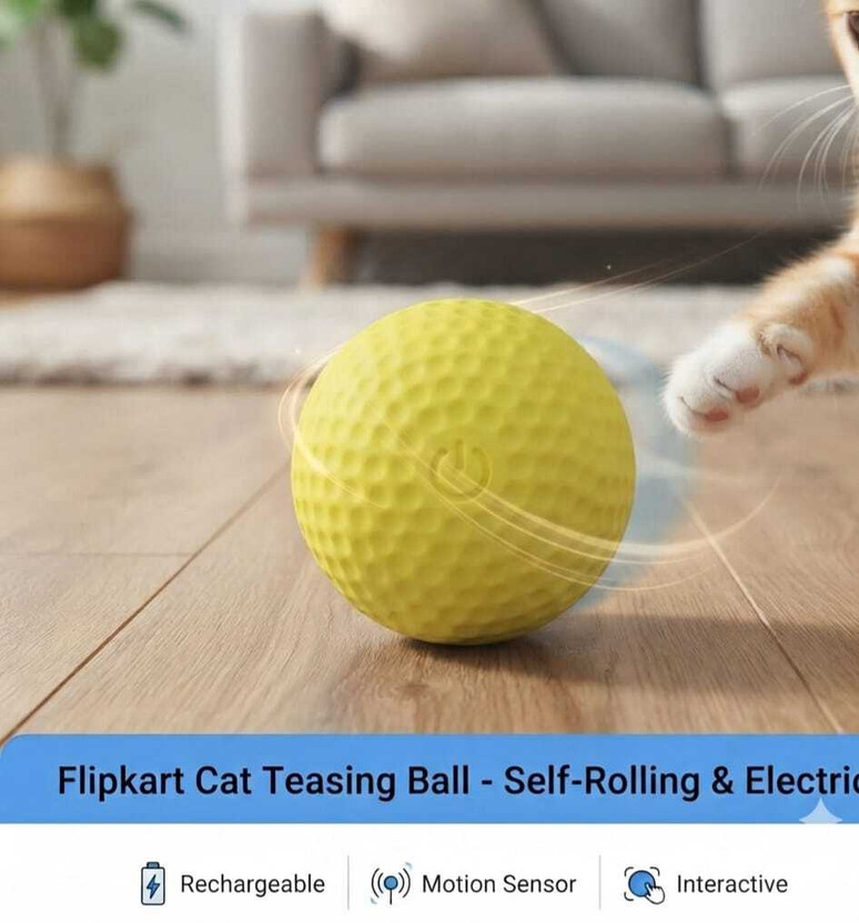 Naaz pet world Electronic Interactive Toy Ball with Feather Automatic Rolling for Indoor Cats Rubber, Plastic Ball For Cat