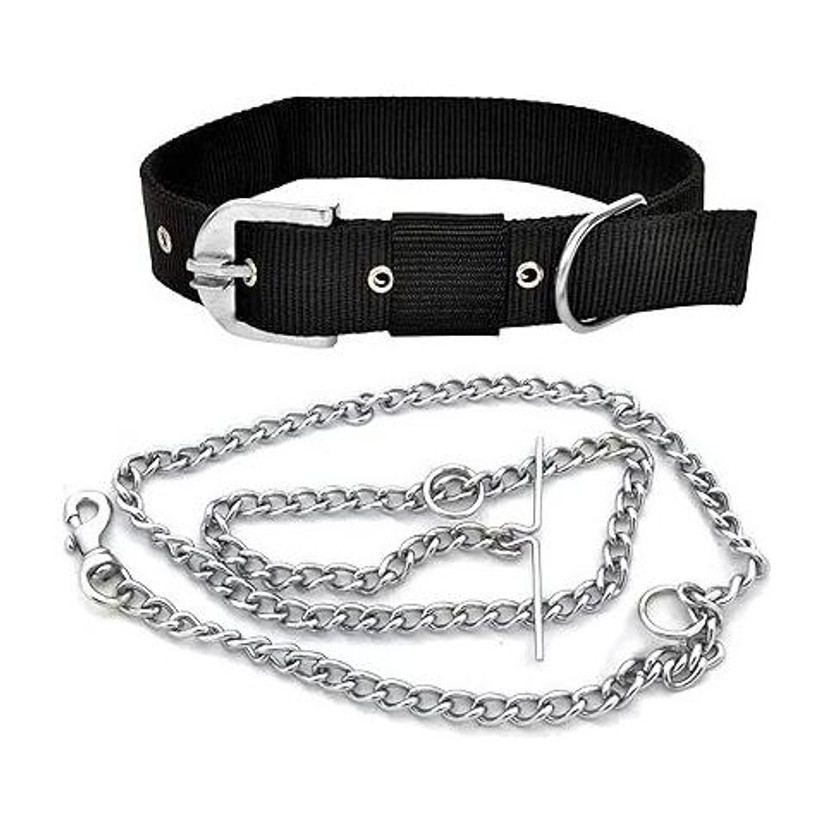 Smart Doggie Smart Doggie Dog Collar Nylon with chain For Small Dog NOT FOR PUPPY 25 cm Dog Chain Leash(Black, Silver)