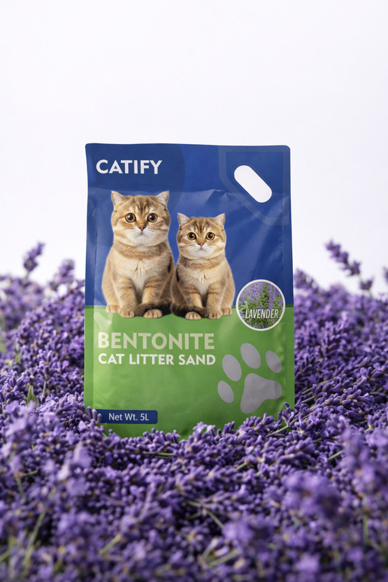 bscly Catify Lavender Bentonite Cat Litter Sand, Strong Odour Control, 99.9% Dust-Free Pet Litter Tray Refill
