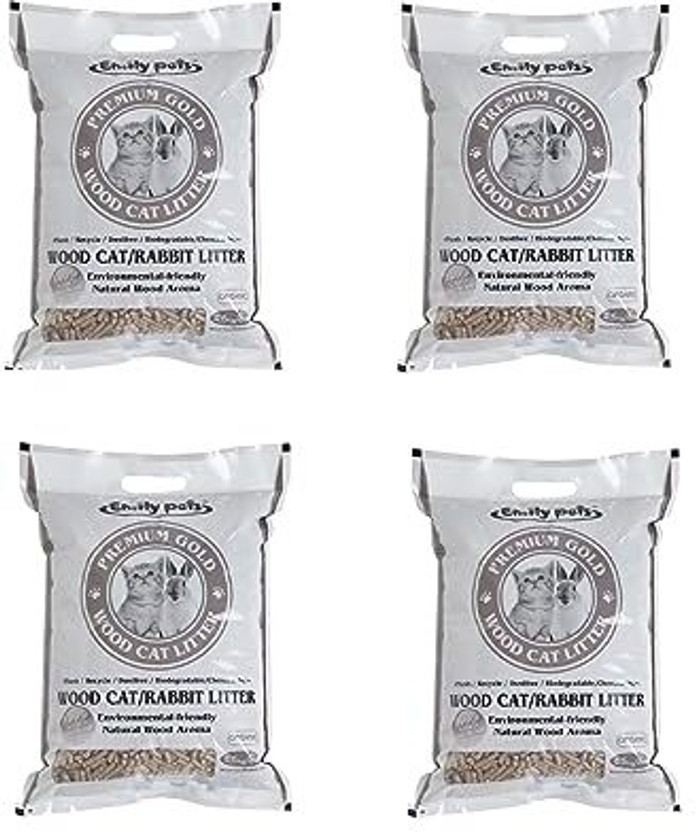 Emily Pets Pack of 4 Pine Wood Cat Litter for Cats and Rabbit Pet Litter Tray Refill