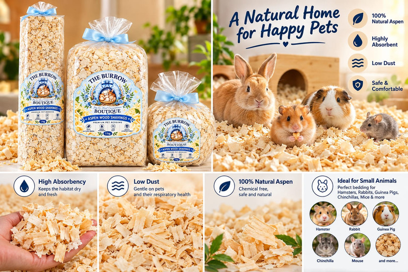 The Burrow Boutique Hamster Bedding Material 1 kg, Hamster Wood Shavings, Hamster Bedding Pet Litter Tray Refill