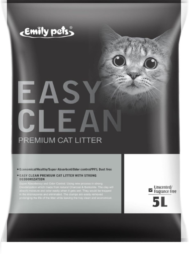 Emily Pets Premium Bentonite Cat Litter (Unscented/Fragrance Free-5L) Pet Litter Tray Refill