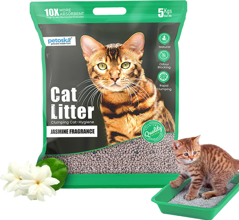 PETOSKA Activated Cat Litter- 5Kg | Jasmine Fragrance Pet Litter Tray Refill