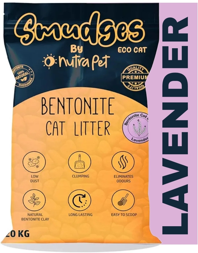Smudges Eco Cat Bentonite Clumping 20 Kgs-Lavender Scented Pet Litter Tray Refill
