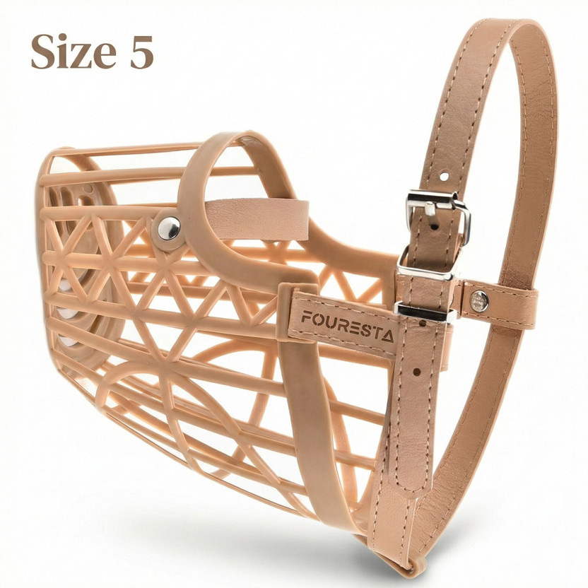 FOURESTA FOURESTA Dog Muzzle Size 5 High quality Dog mouth cover/basket adjustable and safe Large Strips Dog Muzzle(Light Brown) - Flipkart Deal