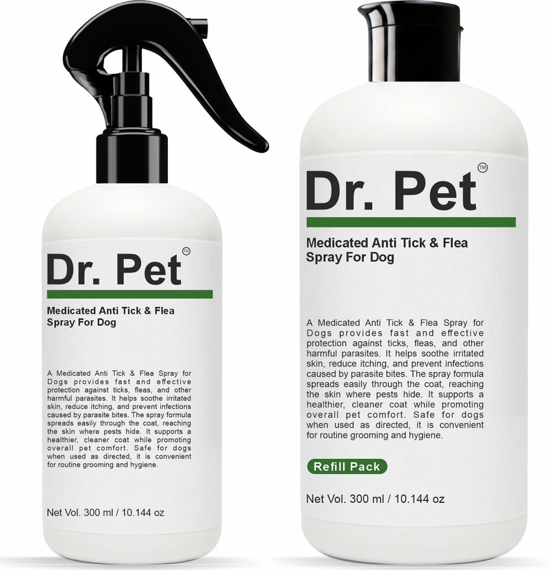Dr Dr Pet Anti Tick Flea Dog Spray Shampoo Combo 300 ML and 300 ML Refill Pet Care Pack Flea and Tick Herbal Natural Dog Shampoo(600 ml) - Flipkart Deal