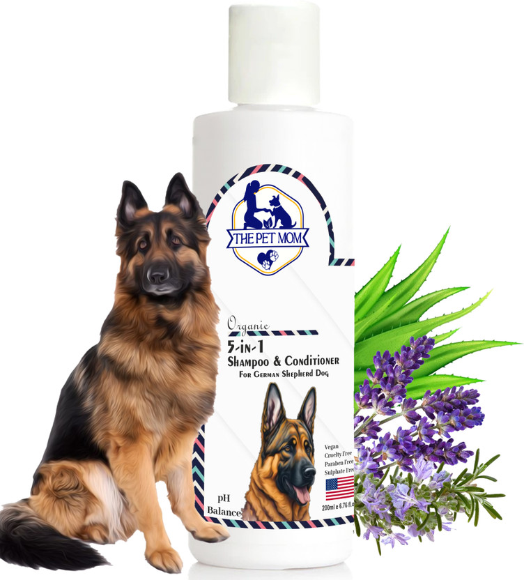 THE PET MOM 5 In 1 Shampoo & Conditioner For German Shepherd Dog | Deep Cleans, Refreshing, Conditioning Fresh Fragrance, Anti Itching, Anti Fungal, Bad Odor, All Dog Breed, Dog Shampoo(200 ml)