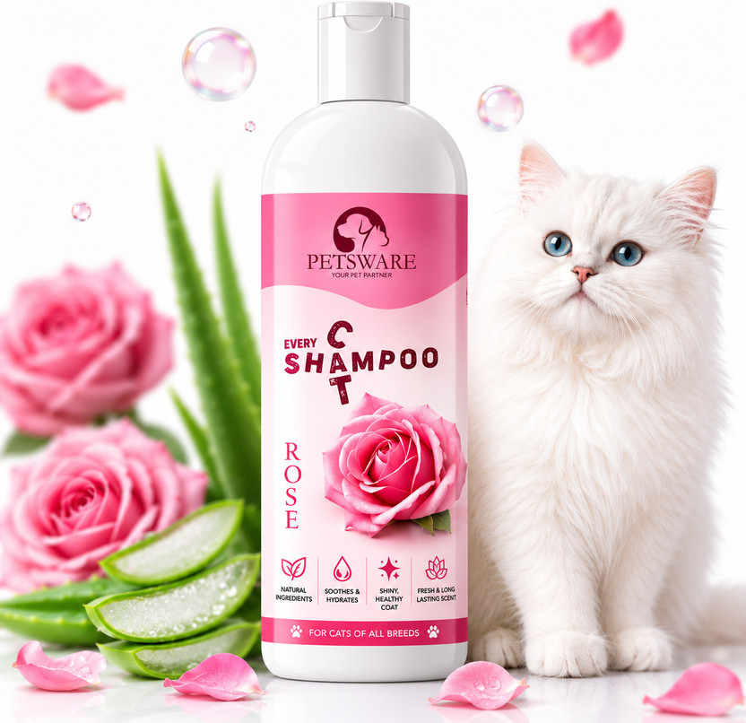 PETSWARE 5 in 1 Rose Cat Shampoo with Conditioner for Persian Cat & All Cat Types Anti-fungal, Anti-Bacterial, Conditioning, Flea and Tick, Whitening and Color Enhancing ROSE Cat Shampoo(200 ml)
