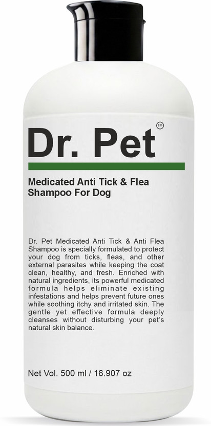 Dr Pet Medicated Anti Tick Flea Dog Shampoo 500ml Liquid Pet Care Deep Clean Coat Shine Flea and Tick Herbal Natural Dog Shampoo(500 ml)