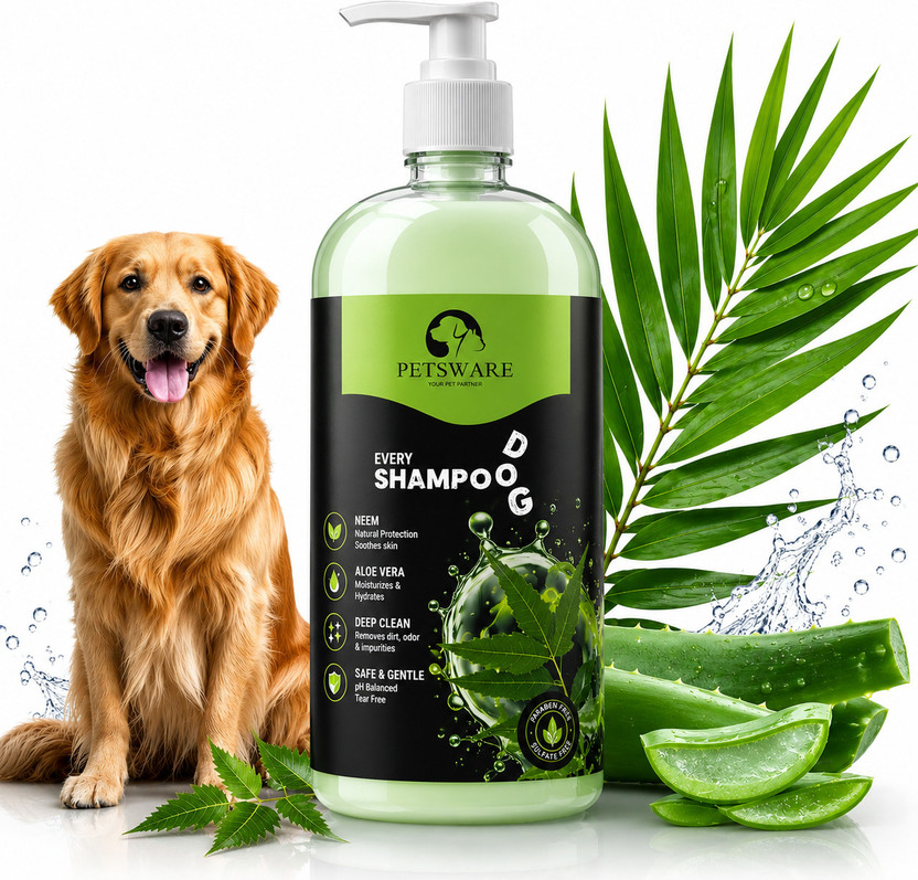 PETSWARE Neem Dog Shampoo | Puppy Safe Herbal Shampoo for All Types of Dogs Anti-fungal, Anti-itching, Anti-microbial, Anti-parasitic, Flea and Tick, Conditioning NEEM Dog Shampoo(1000 ml)