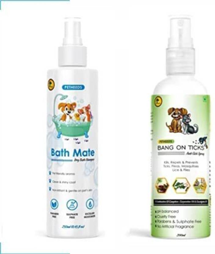 PETHEEDS Dry Bath Shampoo 250ml+Bang On Ticks Anti Tick Spray 200ml