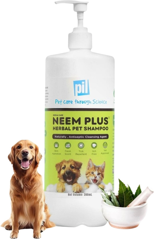 Pil Neem Plus Herbal Pet Shampoo | Antibacterial, Antiseptic, pH Balanced & Anti-fungal, Anti-itching, Flea and Tick, Allergy Relief Natural Dog Shampoo(200 ml)
